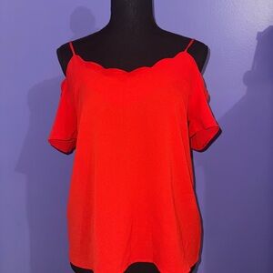 Red Scallop-Edge Women's Top